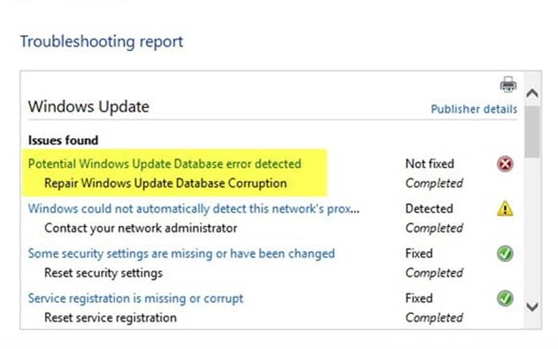 How to fix “Potential Windows update database error detected”