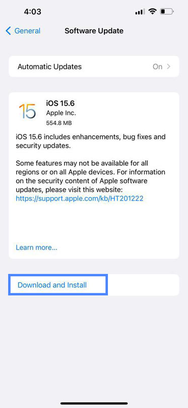 Install iOS 15.6