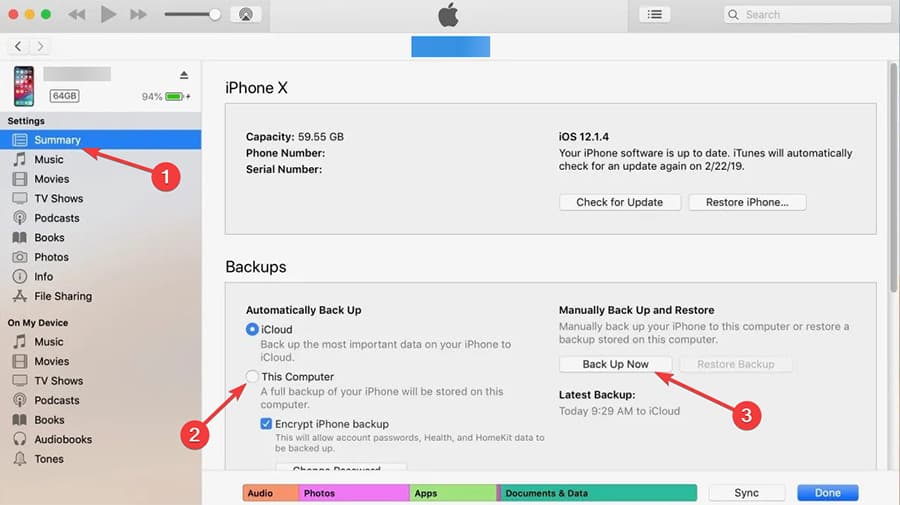 iTunes backup section - transfering iPhone to iPhone